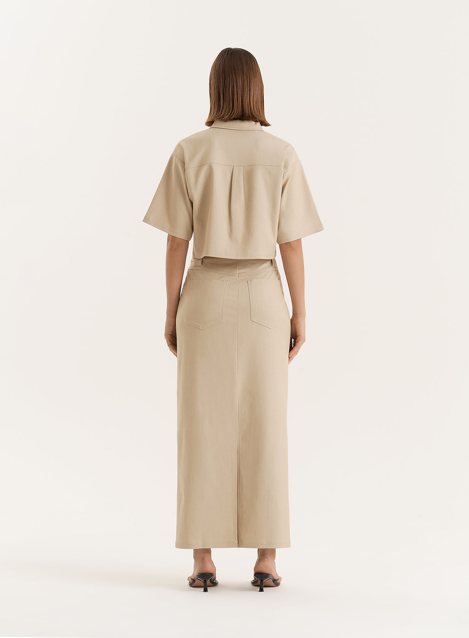 Beige Cropped Tailored Zip Through Shirt